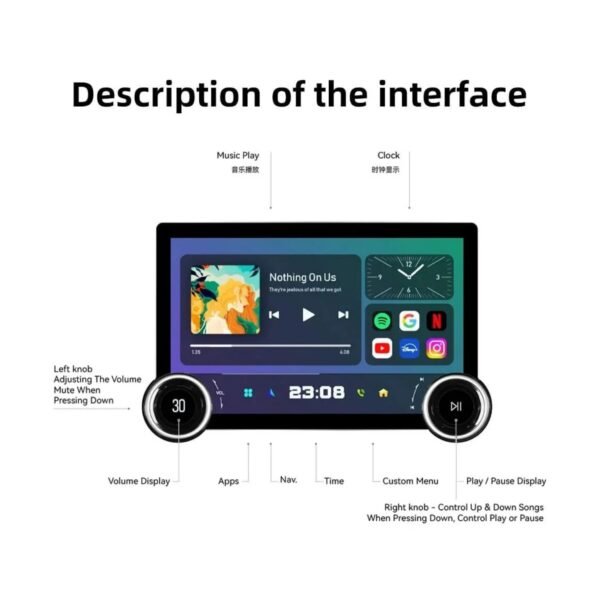 Gemstone 10.1'' 2K QLED Android Car System – 4GB RAM, 64GB Storage, Dual Knob & Camera Support - Image 2